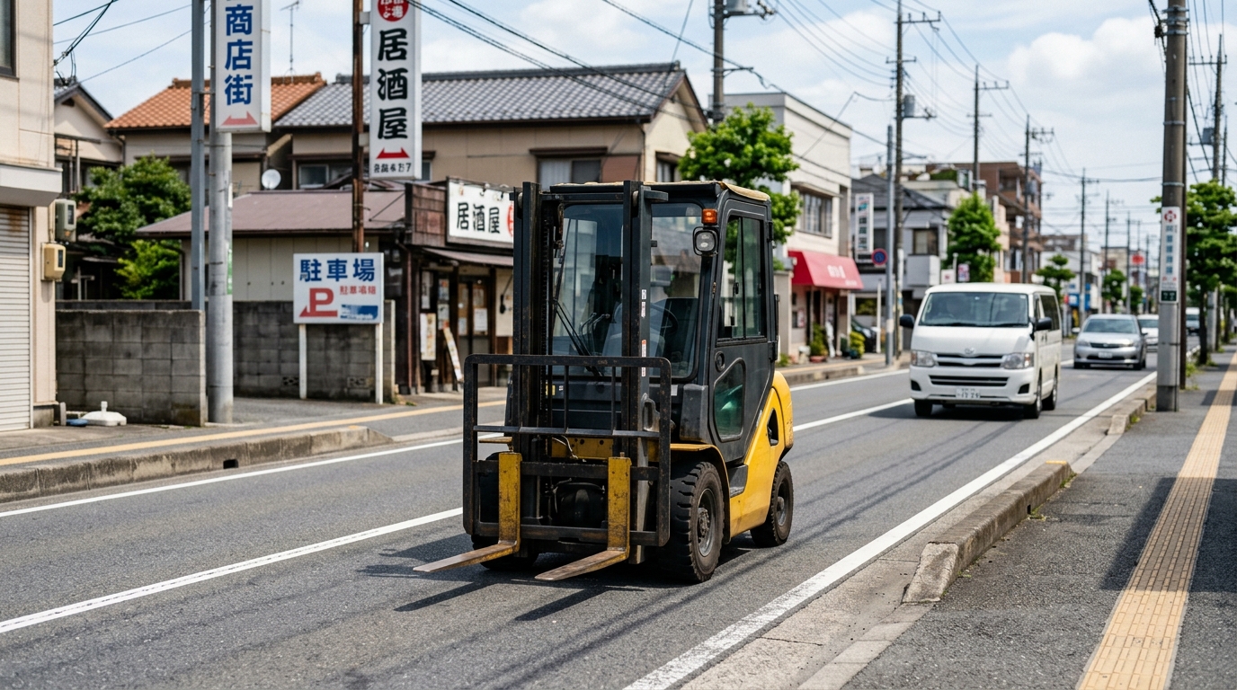 フォークリフトで公道を横切る条件|違反時の罰則とリスク回避のポイント