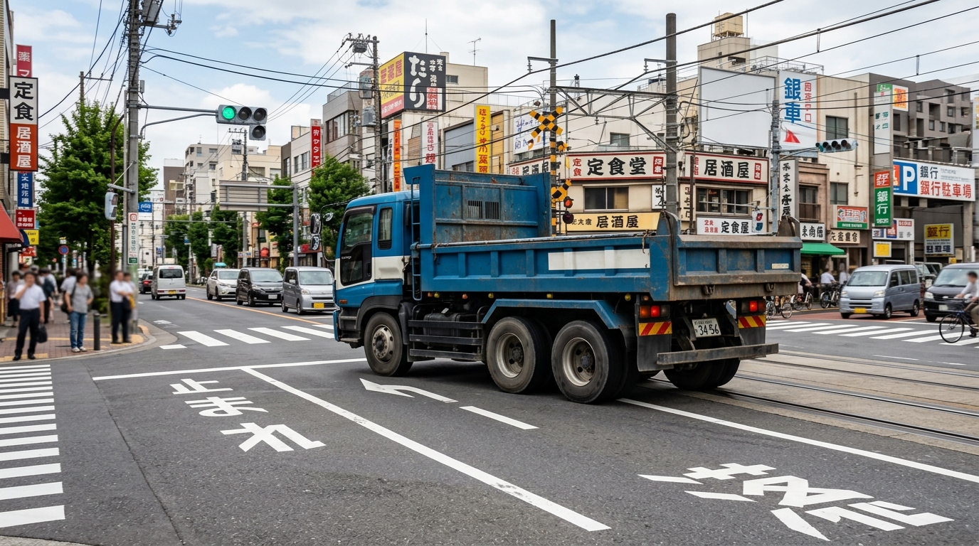 大型トラック左折のハンドル切るタイミング|内輪差を防ぐ後輪確認のコツ