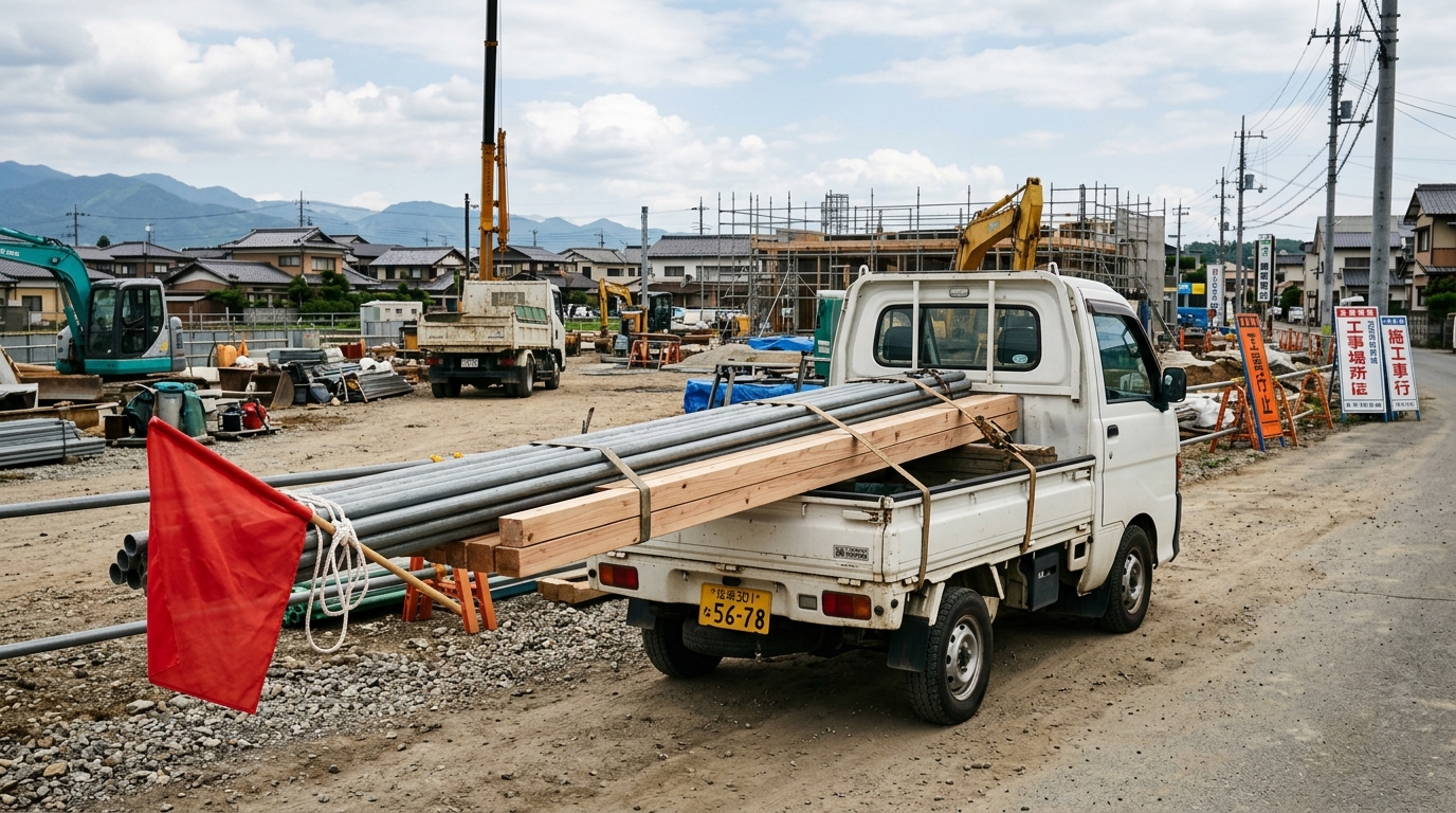 軽トラ荷台のはみ出しは何センチまで|制限外積載許可と赤い布のルール